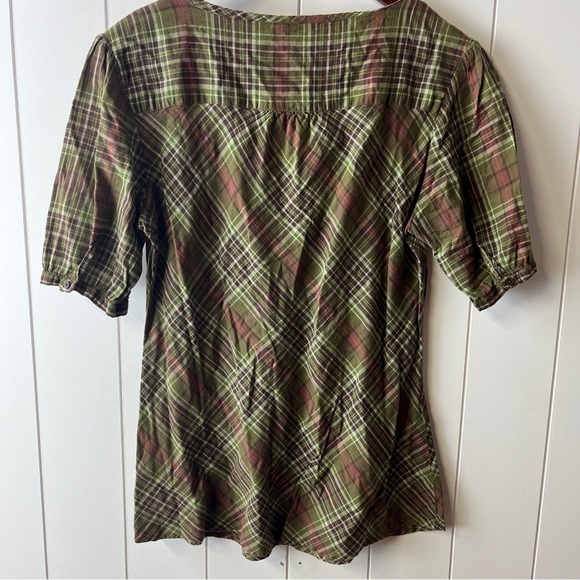 Maurices Green and Brown Plaid V-Neck Blouse - Picture 6 of 6